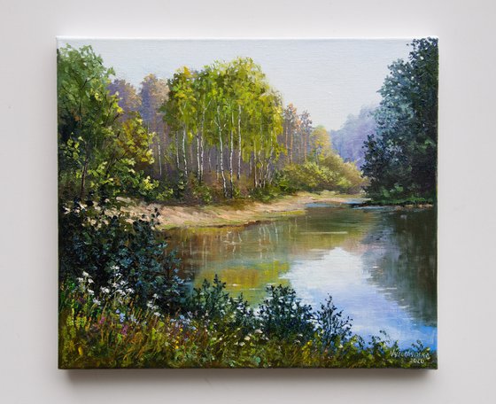 Forest lake. Oil painting. 16 x 14in.