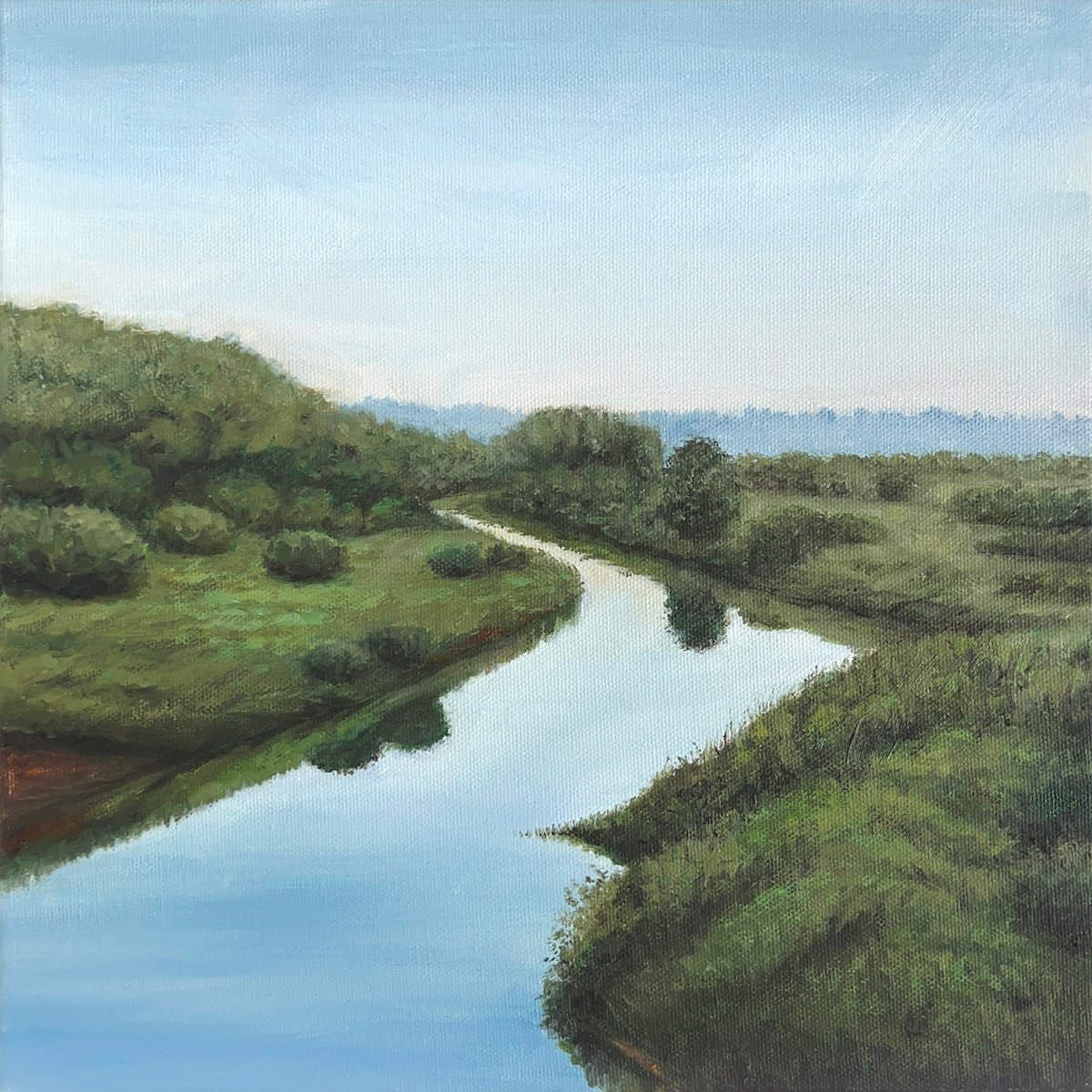 Photorealistic Landscape Oil Painting By Tetiana Koda, 12 X 12", Calm Evening, Original Artwork