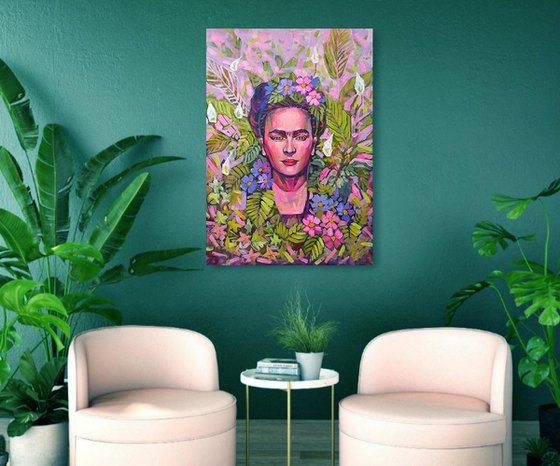 Frida Kahlo floral portrait