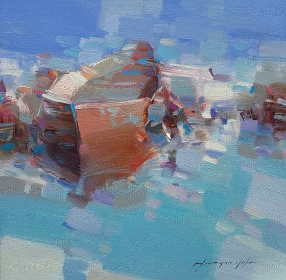 Boat, Original oil painting, Handmade artwork, One of a kind