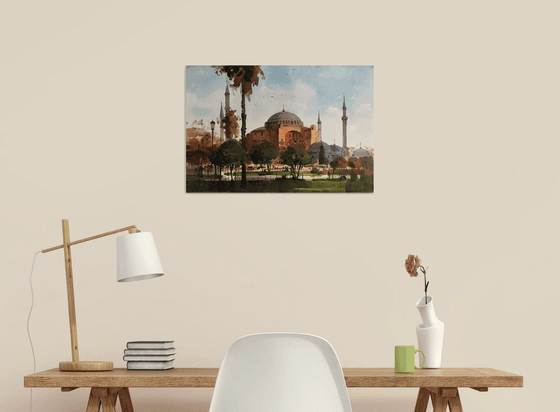 Hagia Sophia of Istanbul cityscape original watercolor