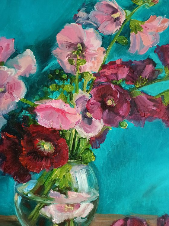 Hollyhocks pink Mallows flowers