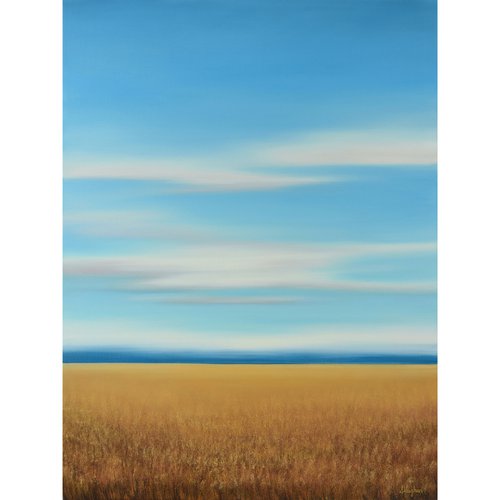 Golden Wheat - Blue Sky Landscape by Suzanne Vaughan