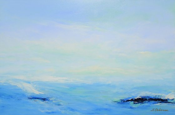 SALTWATER. Abstract Blue Ocean Waves Acrylic Painting on Canvas, Contemporary Seascape, Coastal Art