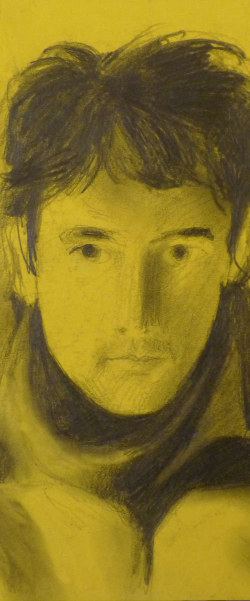 Self-portrait on yellow paper, 15x21 cm by Frederic Belaubre