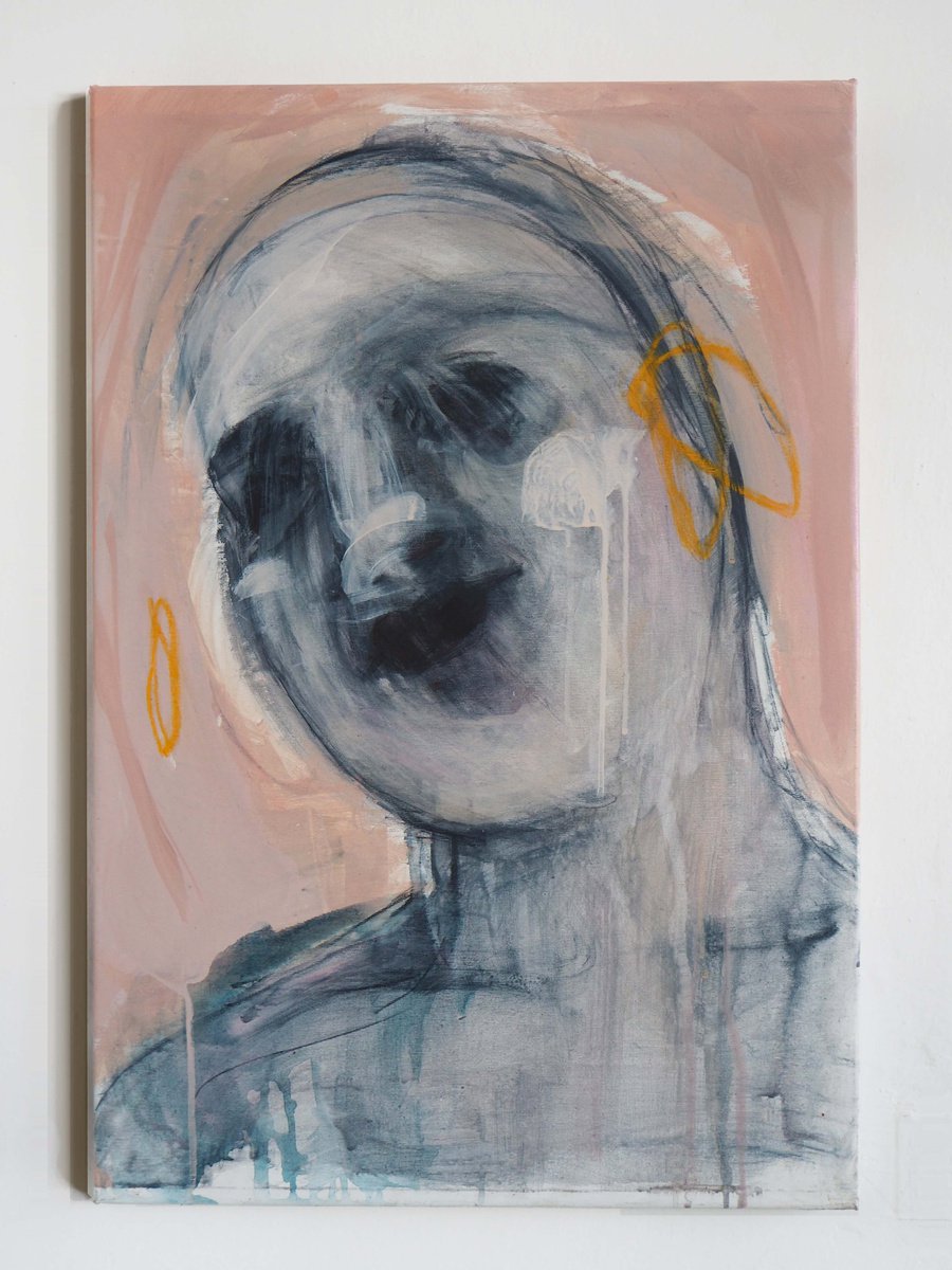 Expressive Portrait Acrylic Painting By Cynthia Gregorova, 22 X 31, Home We Made (The Shapes), Original Artwork