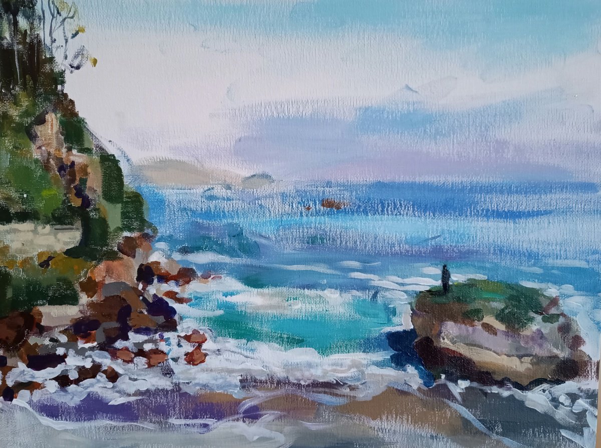 Impressionistic Landscape Acrylic Painting By Marina Del Pozo, 16 X 12", El Viajero 2, Original Artwork