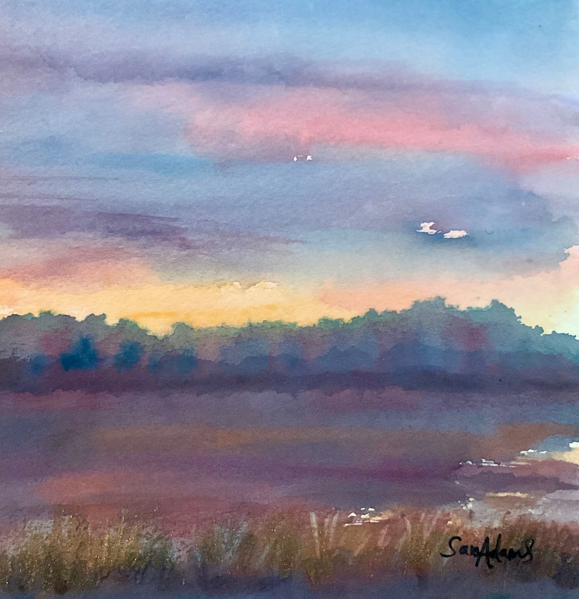 Impressionistic Landscape Watercolour By Samantha Adams, 8 X 8", Last Winter, Original Artwork