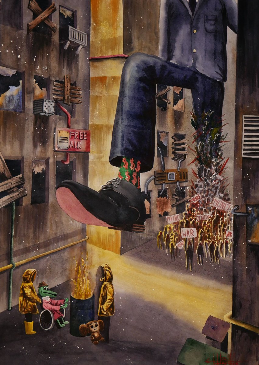 Illustrative Cityscapes Watercolour By Eugene Gorbachenko, 20 X 28, Big Money 2022 Watercolor On Paper 70X50, Artfinder