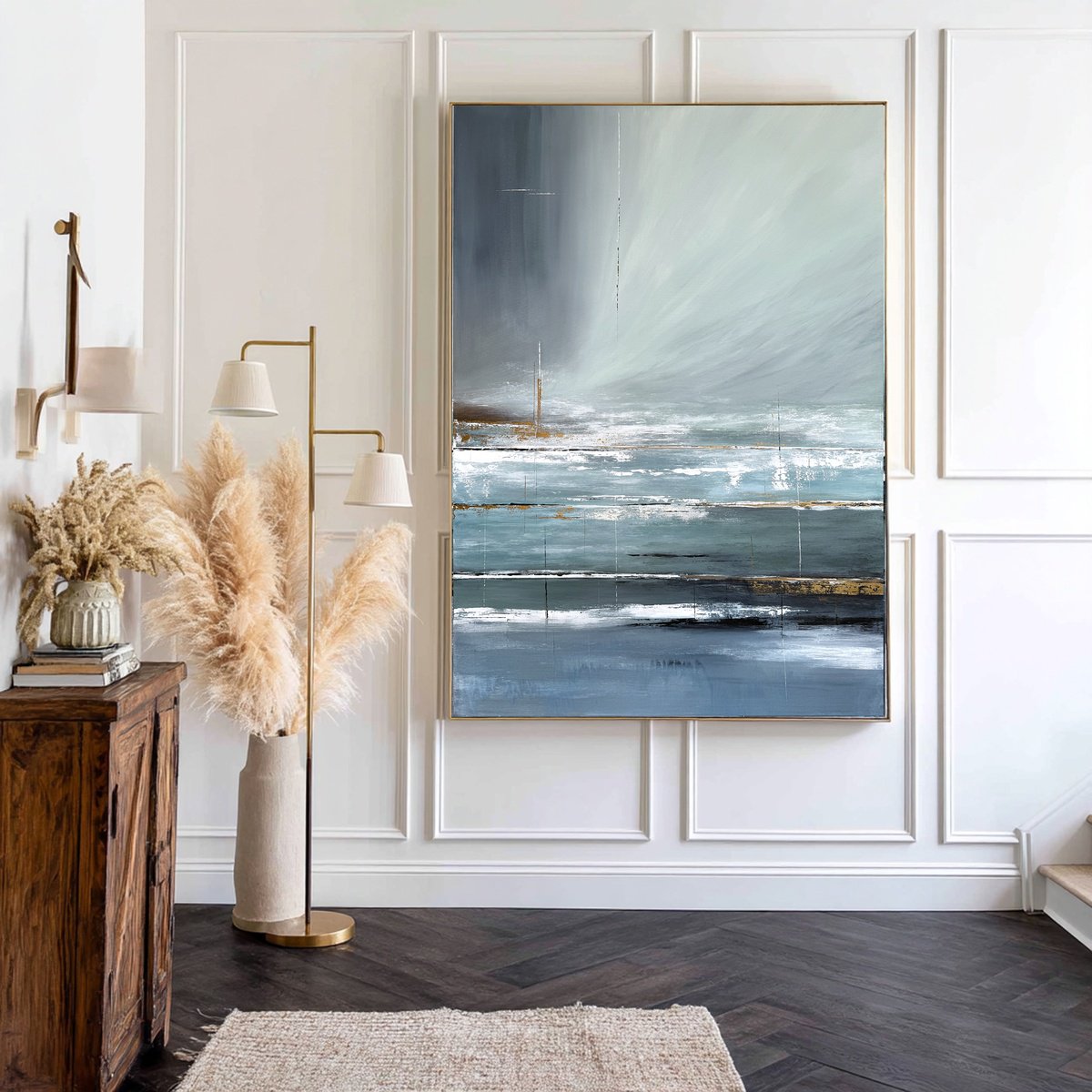 Organic Landscape Acrylic Painting By Tatiana Malinovscaia, 33 X 47", Celestial Drift, Original Artwork