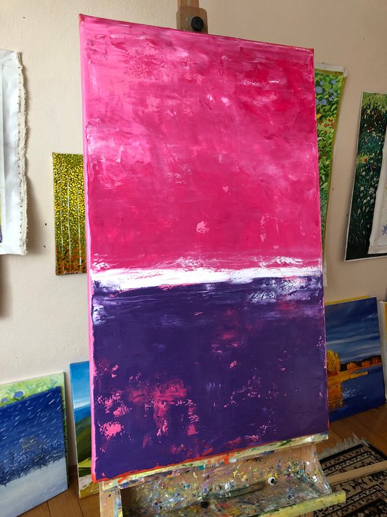 Pink and Purple abstract oil painting inspired by Rothko