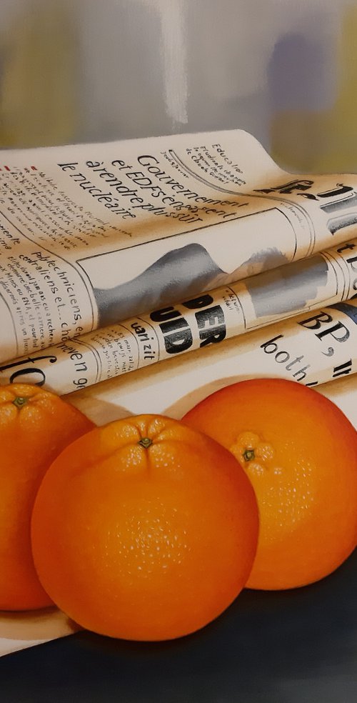 Newspapers with oranges by olga formisano