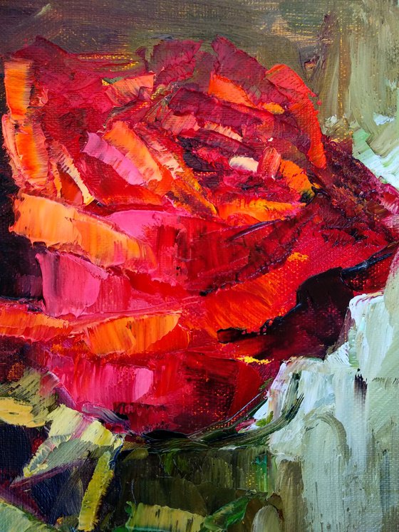 Red Rose Floral Painting Flowers Framed Ready to Hang