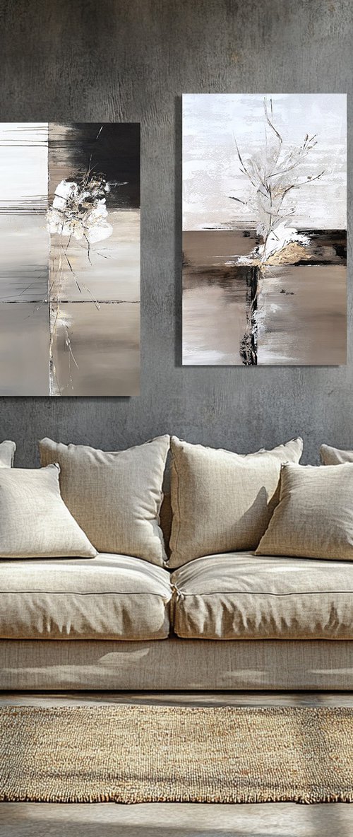 Set Beige Grey gold abstract by Tatiana Malinovscaia