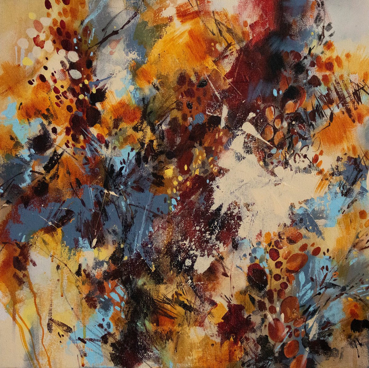 Organic Abstract Acrylic Painting By Sophie Rodionov, 20 X 20", Life Presence, Original Artwork