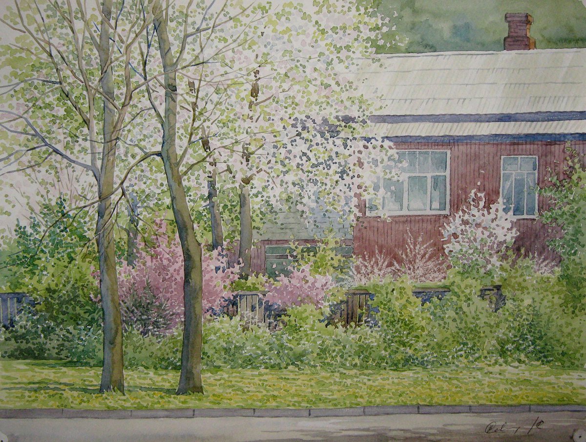 Impressionistic Landscape Watercolour By Valeriy Savenets-1, 16 X 12", House In The Park, Original Artwork