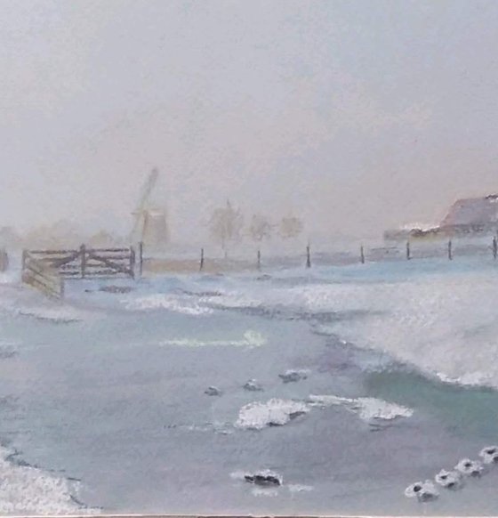 Dutch mills - winter landscape