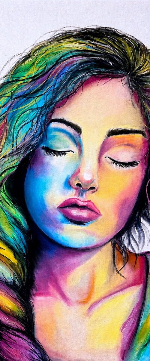 Inner Silence- Colourful Female Portrait by Helga Wild