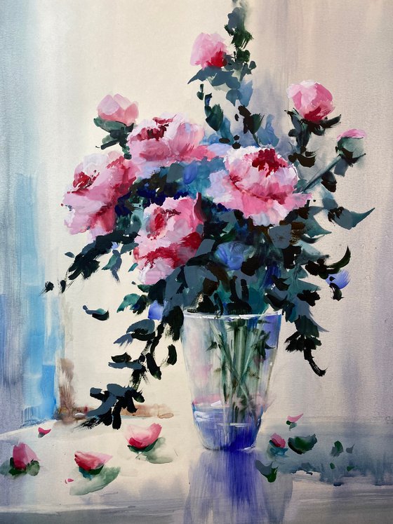Watercolor “Still life. Peonies perfume” perfect gift