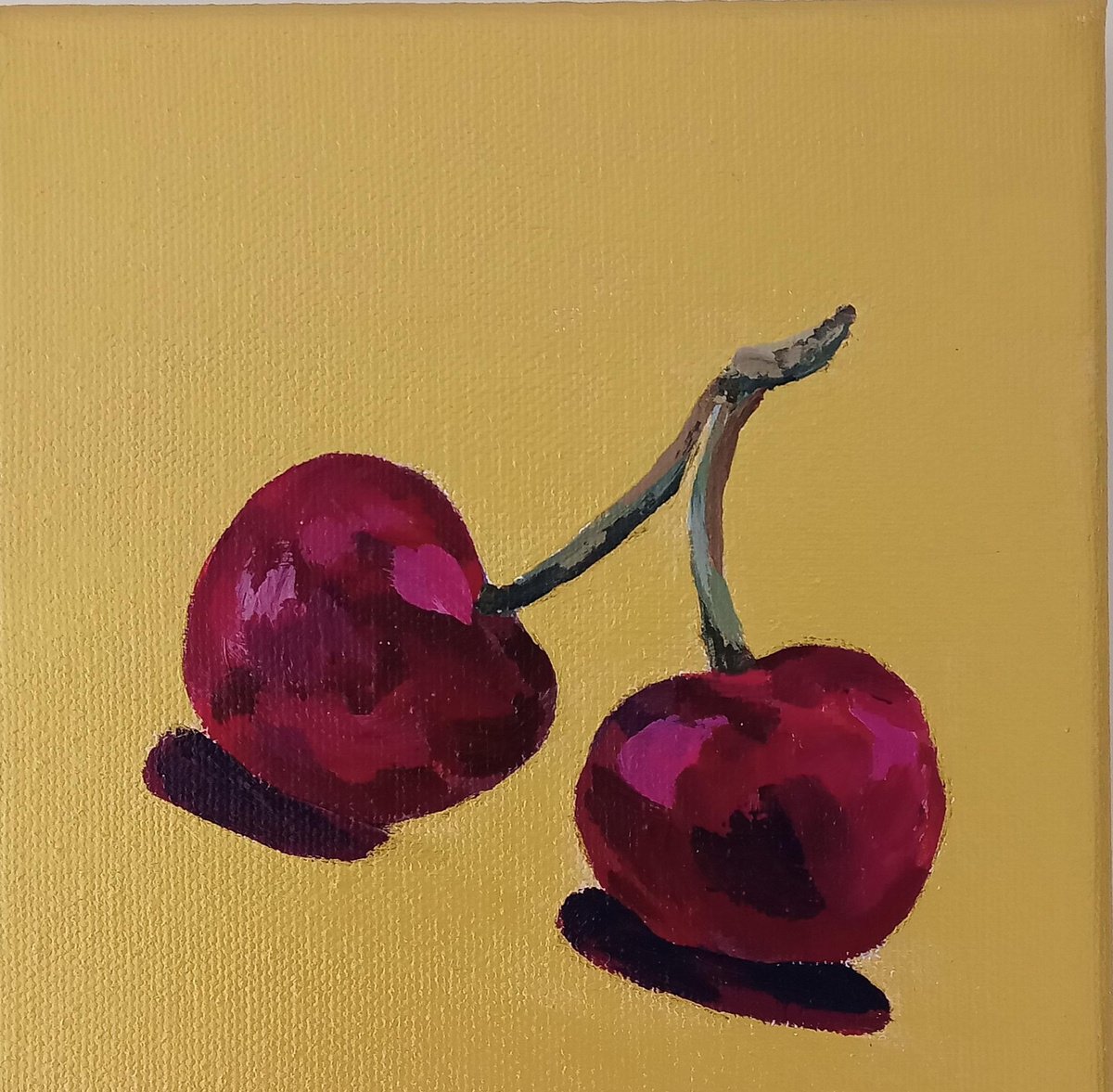 Dinky Cherries On Metallic Gold By Sarah Adams, 6 X 6, Artwork For Sale On Artfinder