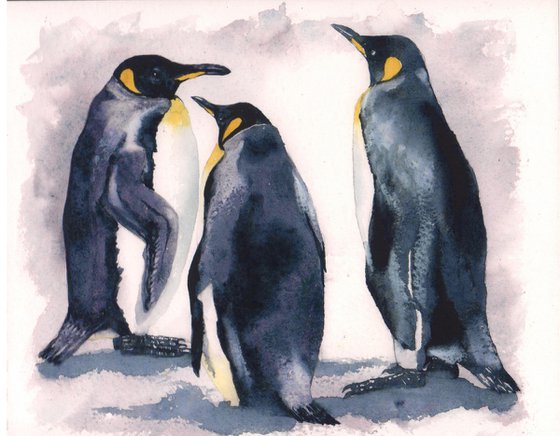 Penguin Shuffle - Original Watercolour Painting