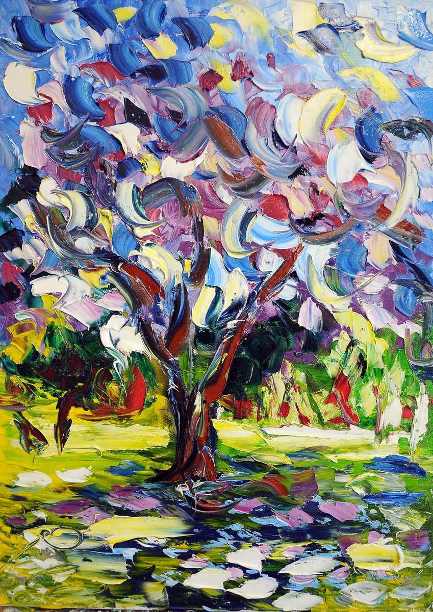 Impressionistic Abstract Oil Painting By Antonino Puliafico, 20 X 28, Jakaranda, Original Artwork