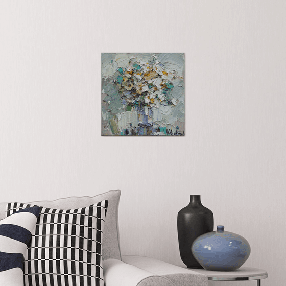 Abstract white flowers Original Oil painting