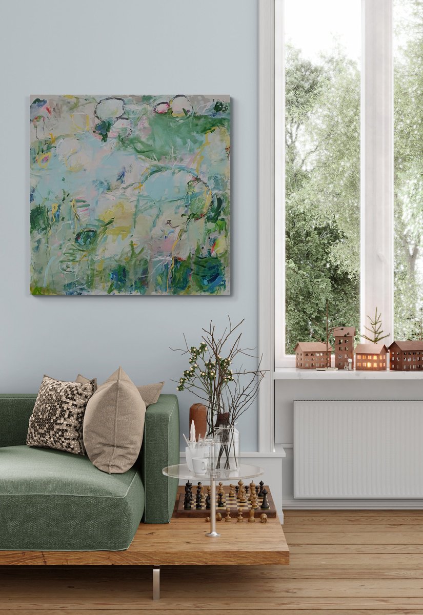 Organic Abstract Acrylic Painting By Jutta Widrinsky, 41 X 41", Felsenmeer (Sea Of Rocks), Original Artwork