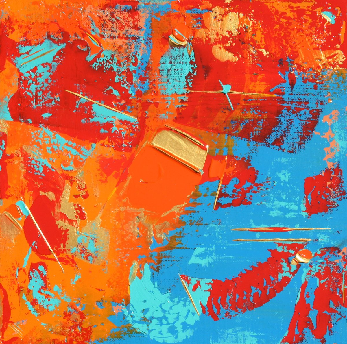 Abstract Red Orange Teal Patterns Acrylic painting by Robert Lynn ...