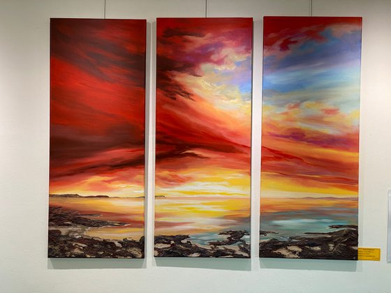 Red Sunset as a Triptych