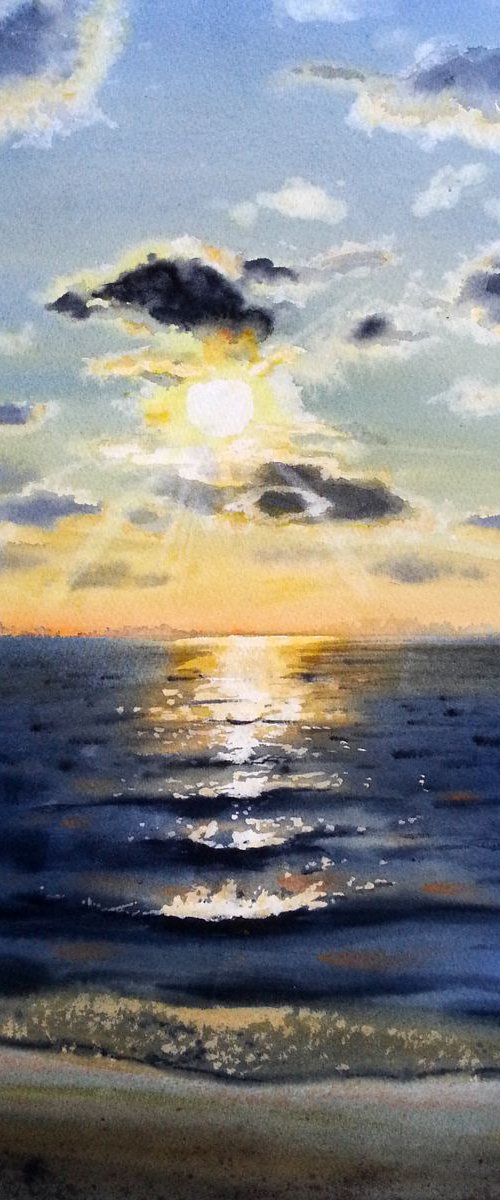 Sunset sea by Olga Beliaeva Watercolour
