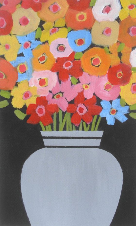 Mixed Flowers in a Grey Vase