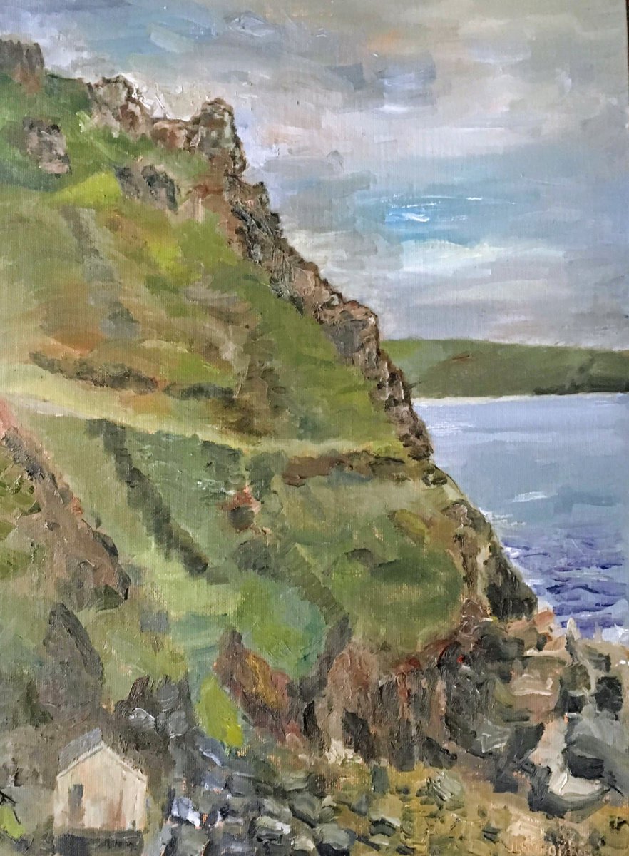 Rocky cliffs, Cornwall an original oil painting. by Julian Lovegrove Art