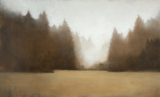 Misty Tree Line 210708, evergreen trees tonal landscape