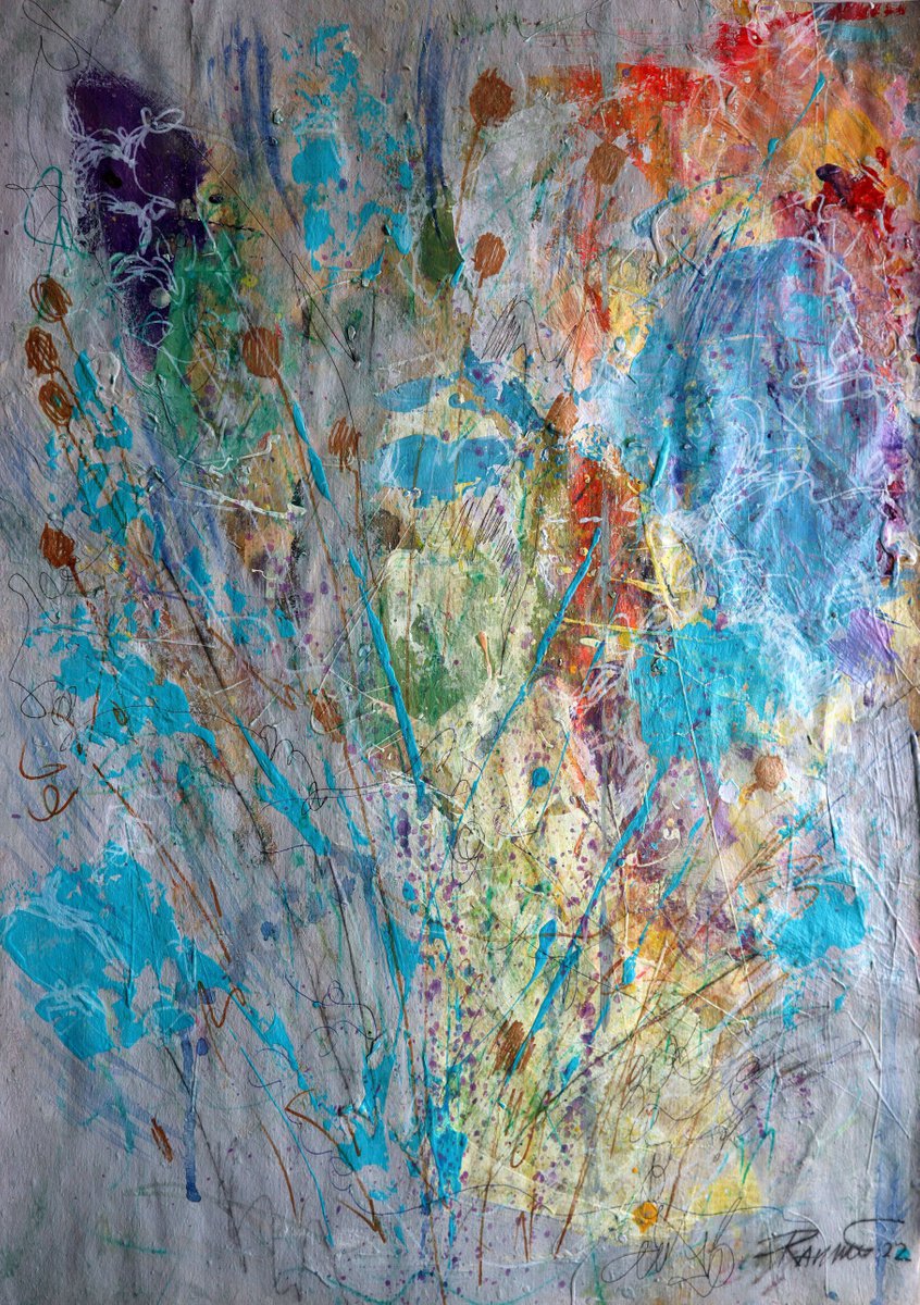 Impressionistic Botanical Acrylic Painting By Rakhmet Redzhepov, 16 X 23", Fantasy With Flowers 17., Original Artwork