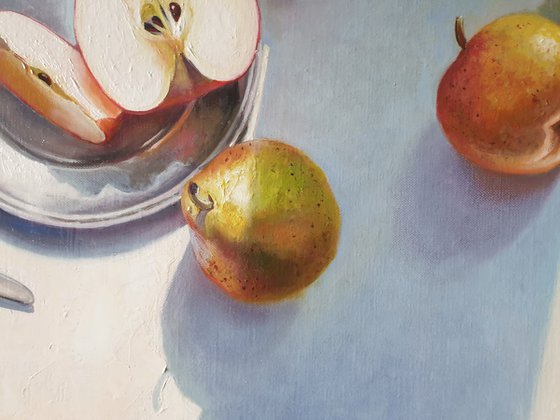 "Apples and pears. "  still life summer grape pear white liGHt original painting  GIFT (2021)