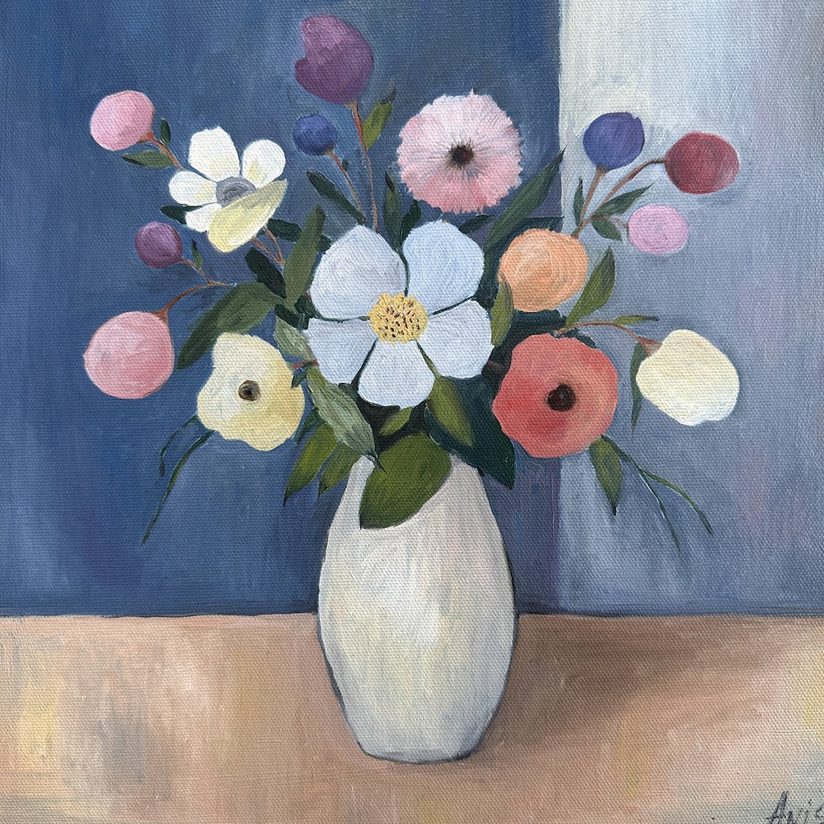 Impressionistic Botanical Oil Painting By Irina Anis, 12 X 12, Soft Flowers Harmony, Original Artwork