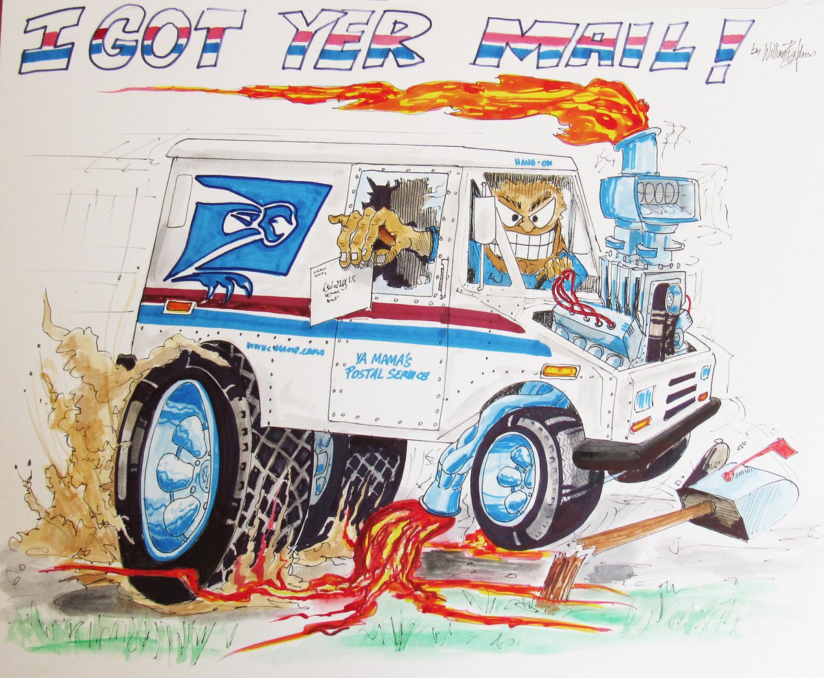 Cartoon Portrait Painting By William F. Adams, 20 X 16", I Got Yer Mail!, Original Artwork