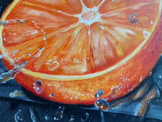 Orange splash, citrus, fruit, still life, gift, original oil painting