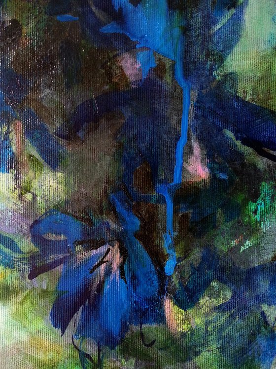 The fairies field, oneiric blue green floral in a magical forest