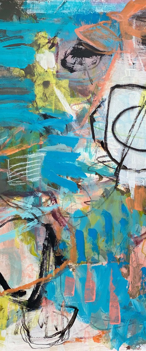 Don't Look Back - Colorful energetic contemporary abstract art painting by Kat Crosby