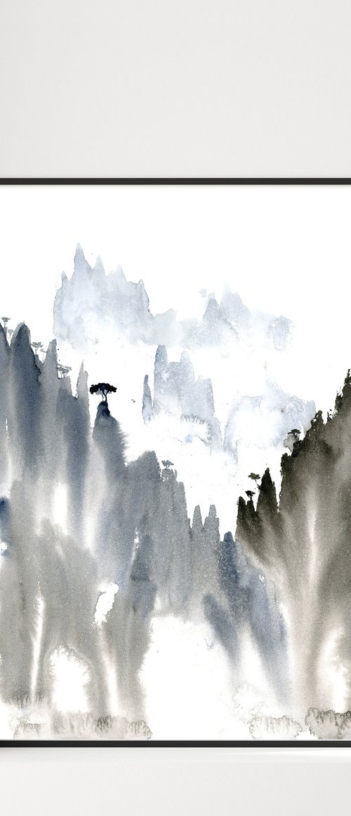 Japanese mountains painting (number 1 ) -  Original Watercolor Painting by Olga Tchefranov (Shefranov)