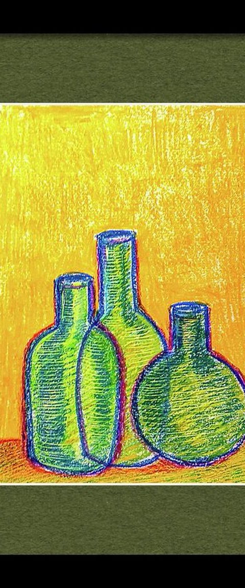 Three Green Bottles Still Life by Asha Shenoy