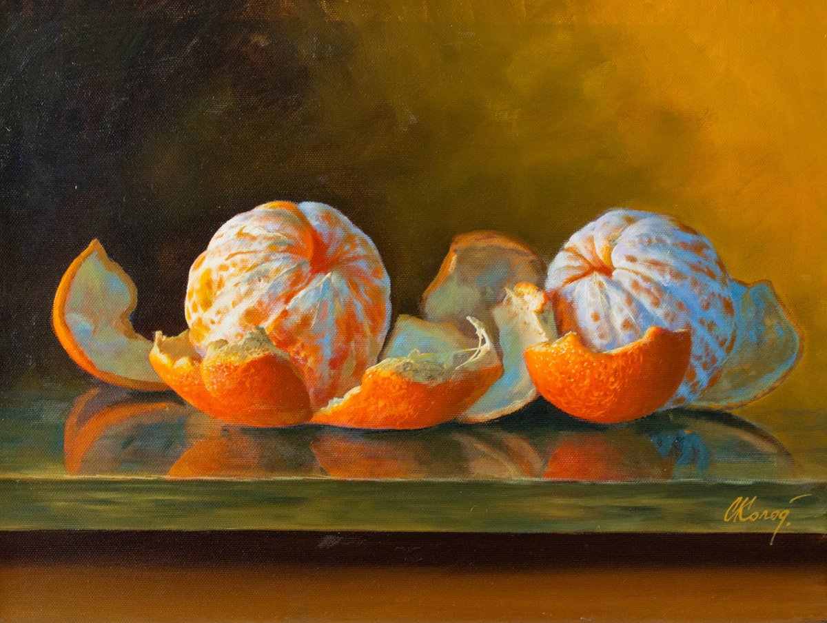 Photorealistic Still Life Oil Painting By Kolodyazhniy Sergey, 16 X 12", Still Life With Orange/11, Original Artwork
