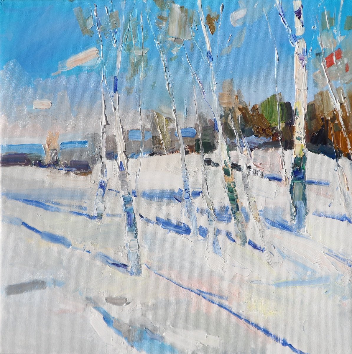 Impressionistic Landscape Oil Painting By Yehor Dulin, 14 X 14", " Sunny Day ", Original Artwork