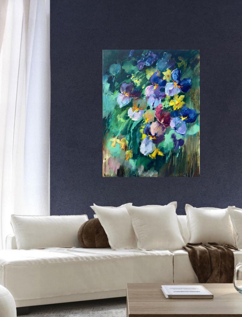 Abstract Botanical Oil Painting By Olha Laptieva, 24 X 32", The Dance Of Colors, Original Artwork