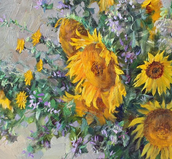 Sunflowers in an antique vase