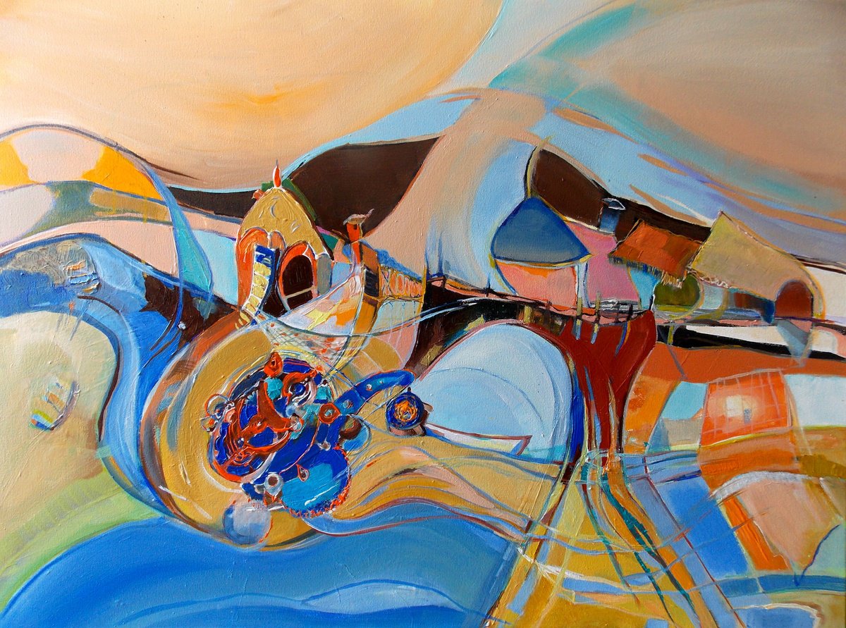 Impressionistic Cityscapes Acrylic Painting By Maria Paunova, 31 X 24", Leonardo