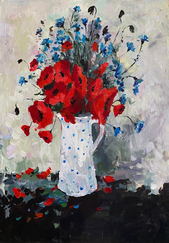 Acrylic “Still life with poppies", perfect gift