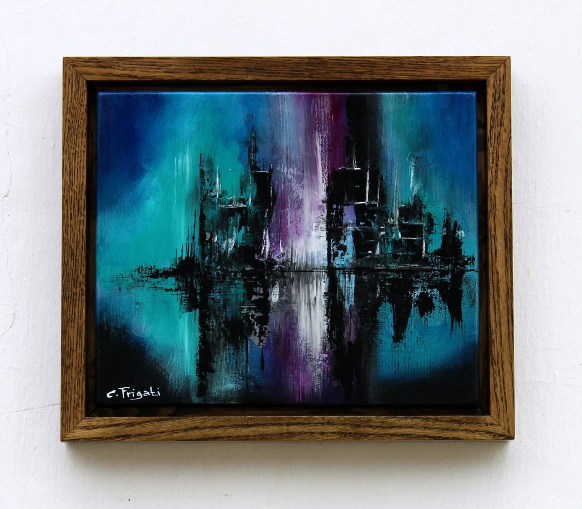 Nightlife - Original Framed Abstract Cityscape by Cecilia Frigati